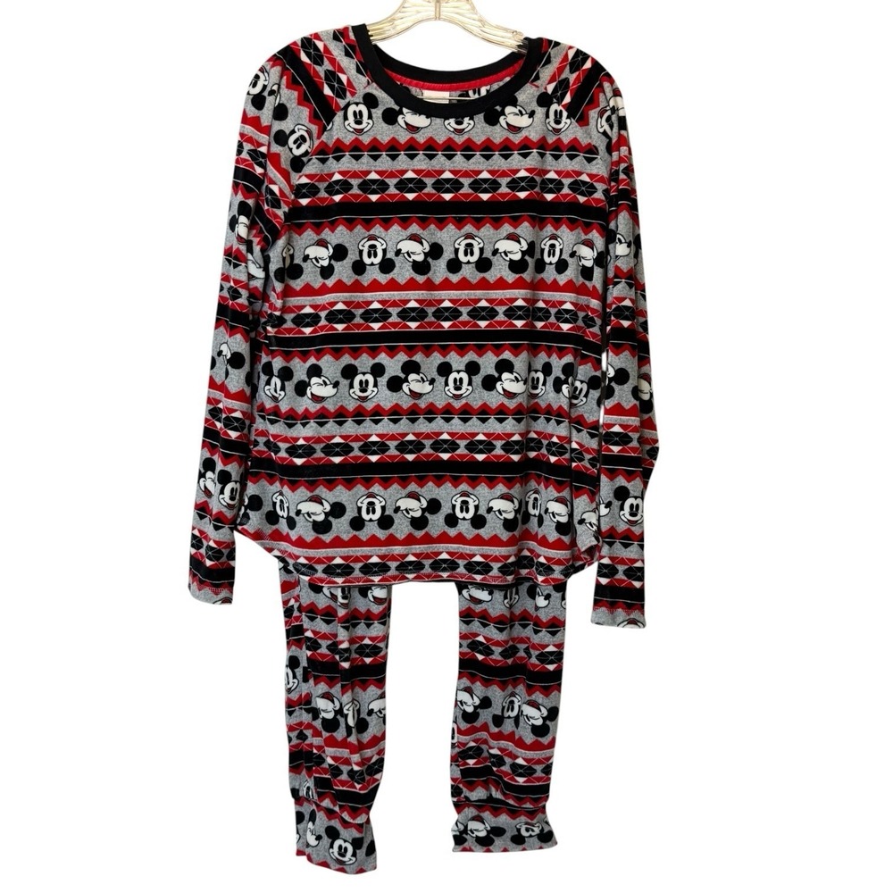 Disney Mickey‎ Mouse Fleece 2 Piece Long Sleeve Pajamas Womens L 12/14